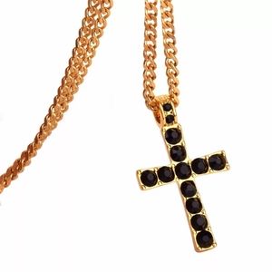 Gold Color Cross Pendant Necklace Religious Iced R